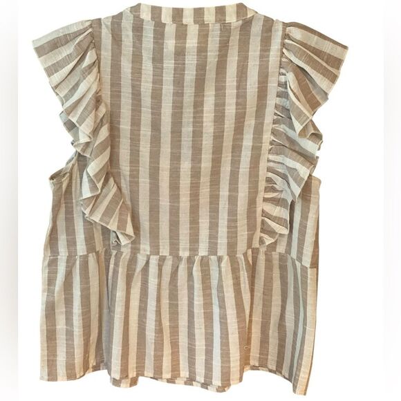 Savanna Jane Sz S Beige Red Tassle Tie Striped Embroidered Boho Blouse - Picture 2 of 8